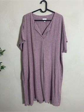 J Jill PureJill Women’s Relaxed V-Neck Linen Blend Dress Pink Large